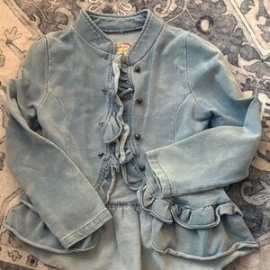 Joyfolie Light Blue Ruffled Kids Blazer Jean jacket